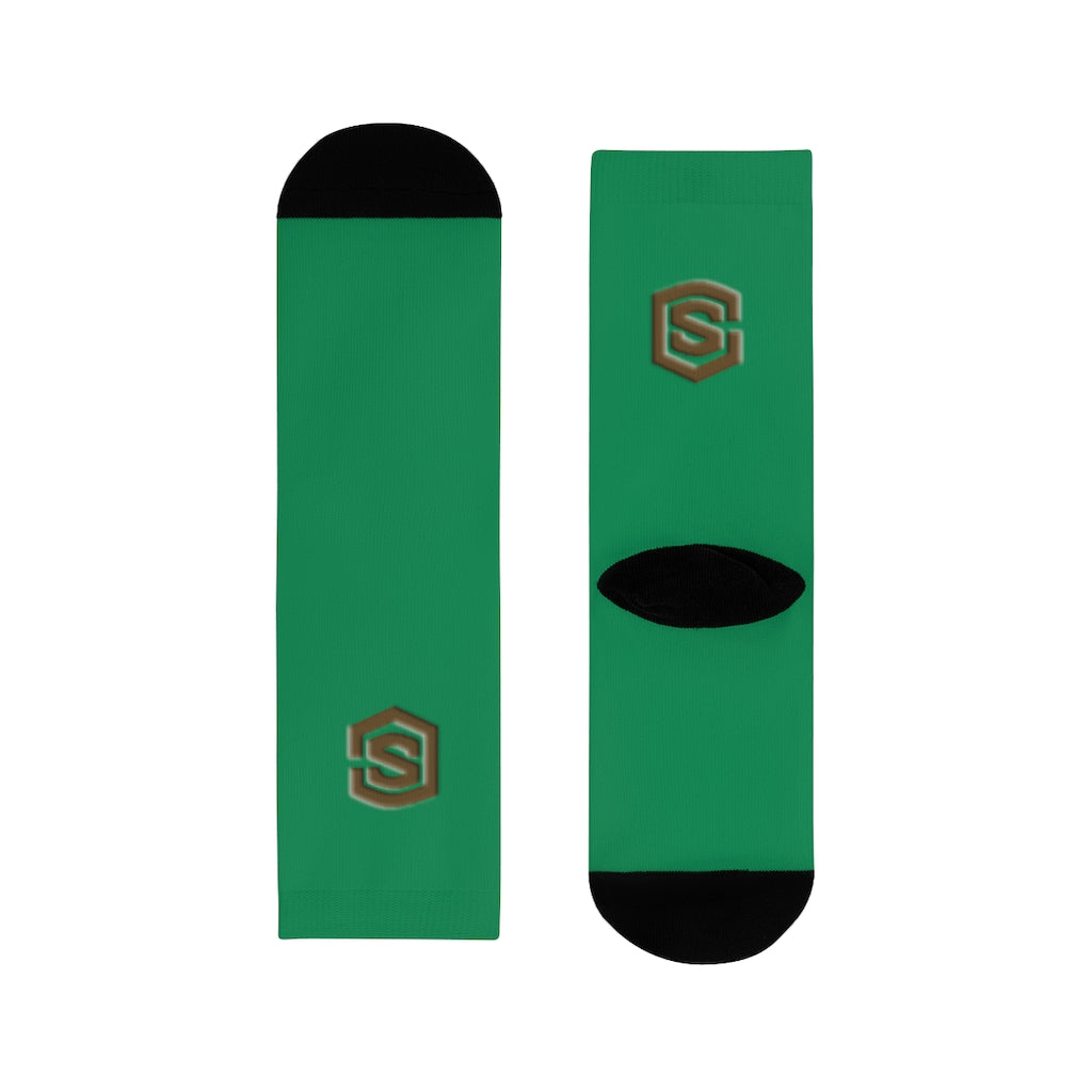 Green Sublimation Crew Socks (EU) Brown Logo