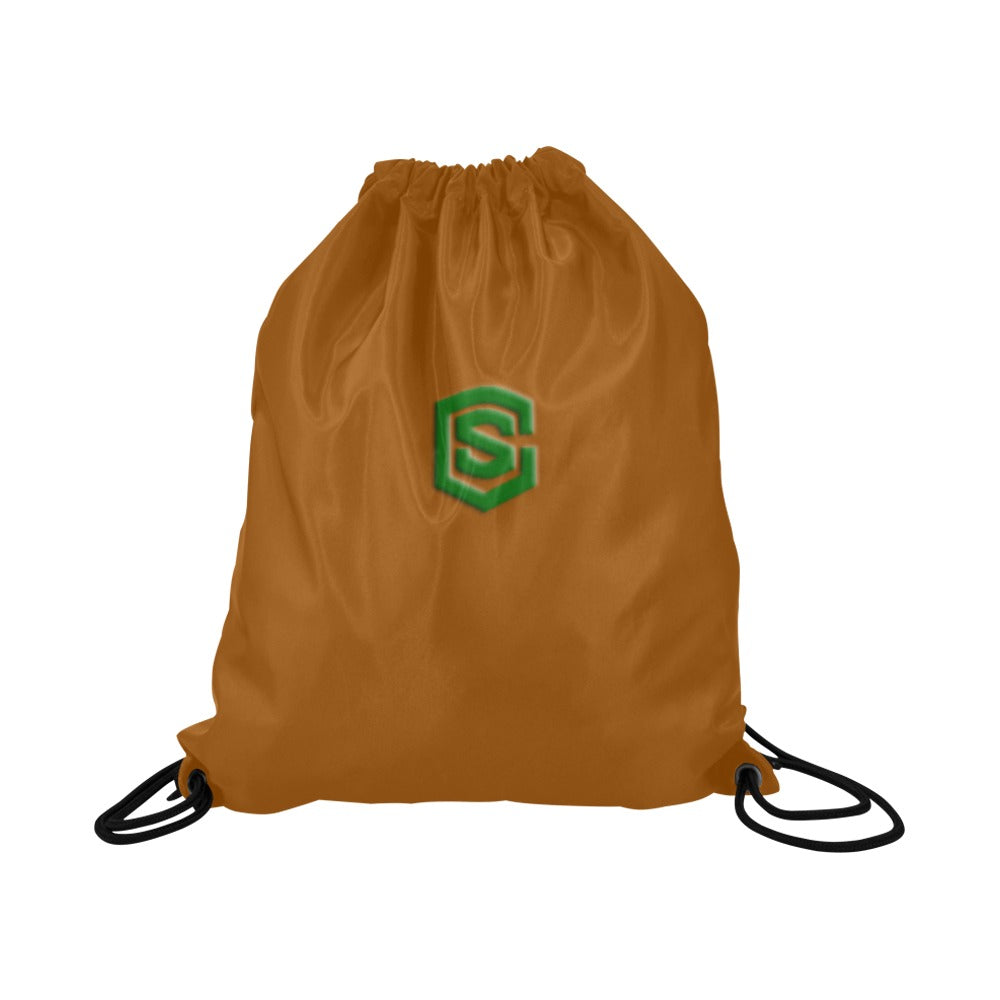Brown Drawstring Bags Large With Green Logo Drawstring Bags (Model 1604) (Large)