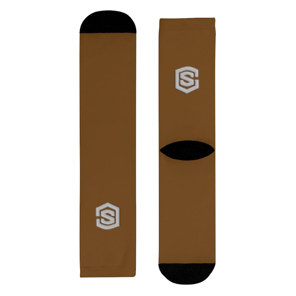 brown Sublimation Crew Socks (EU) Silver Logo