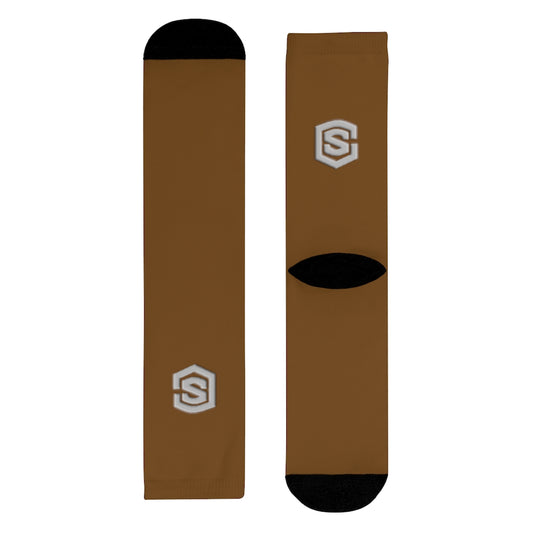 brown Sublimation Crew Socks (EU) Silver Logo