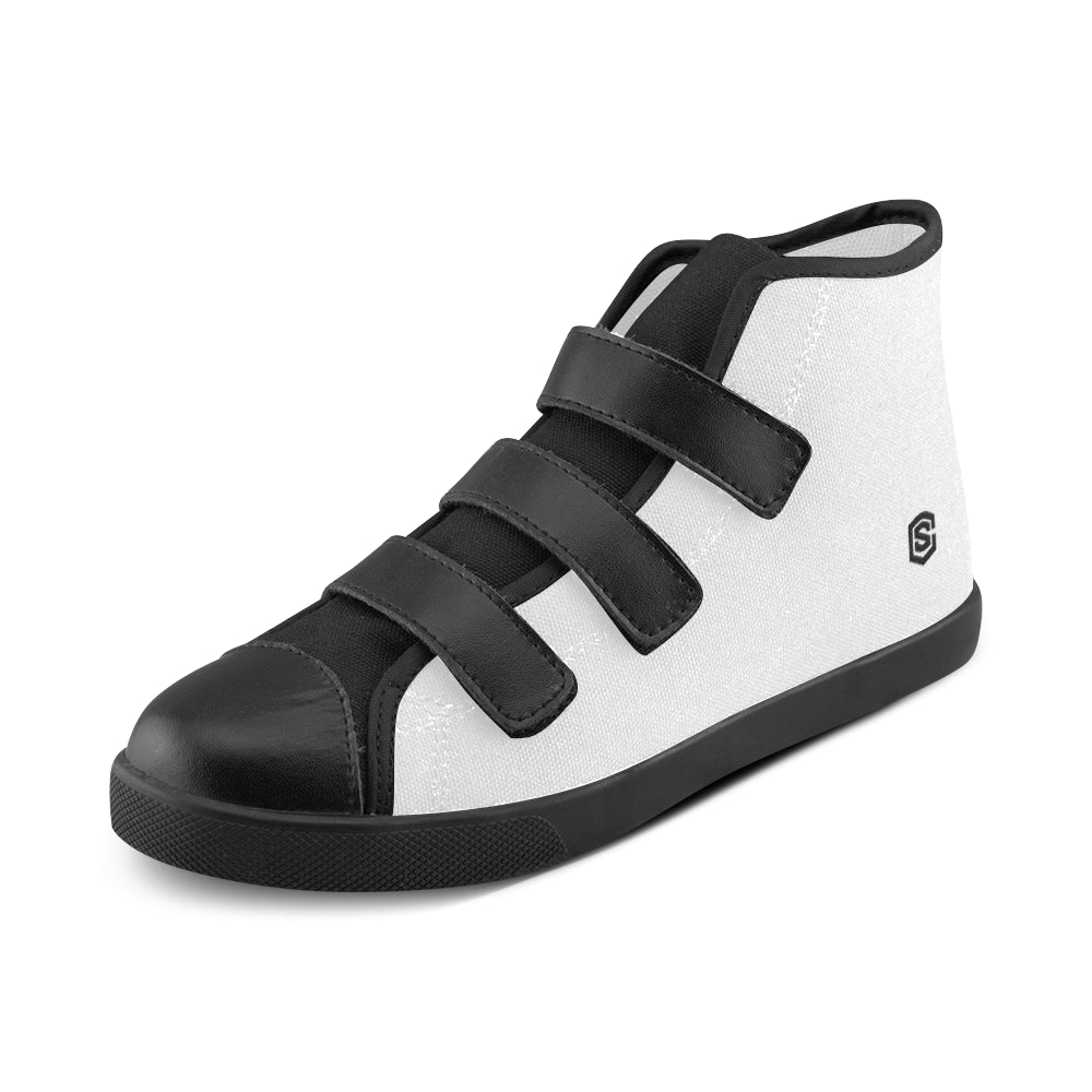 GRAY CANVAS KID SHOES black logo Velcro High Top Canvas Kid's Shoes (Model 015)