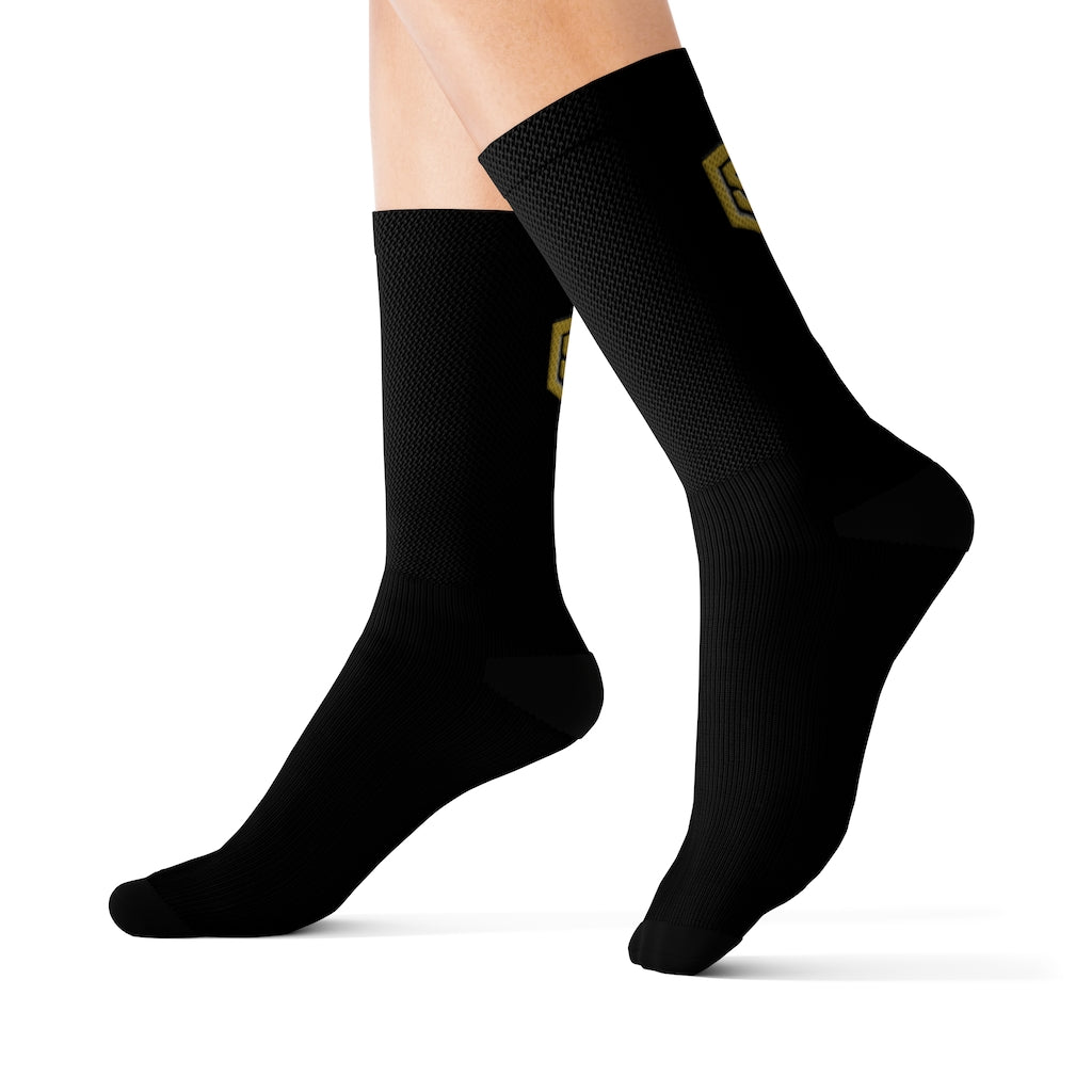 Black Sublimation Socks Gold Logo