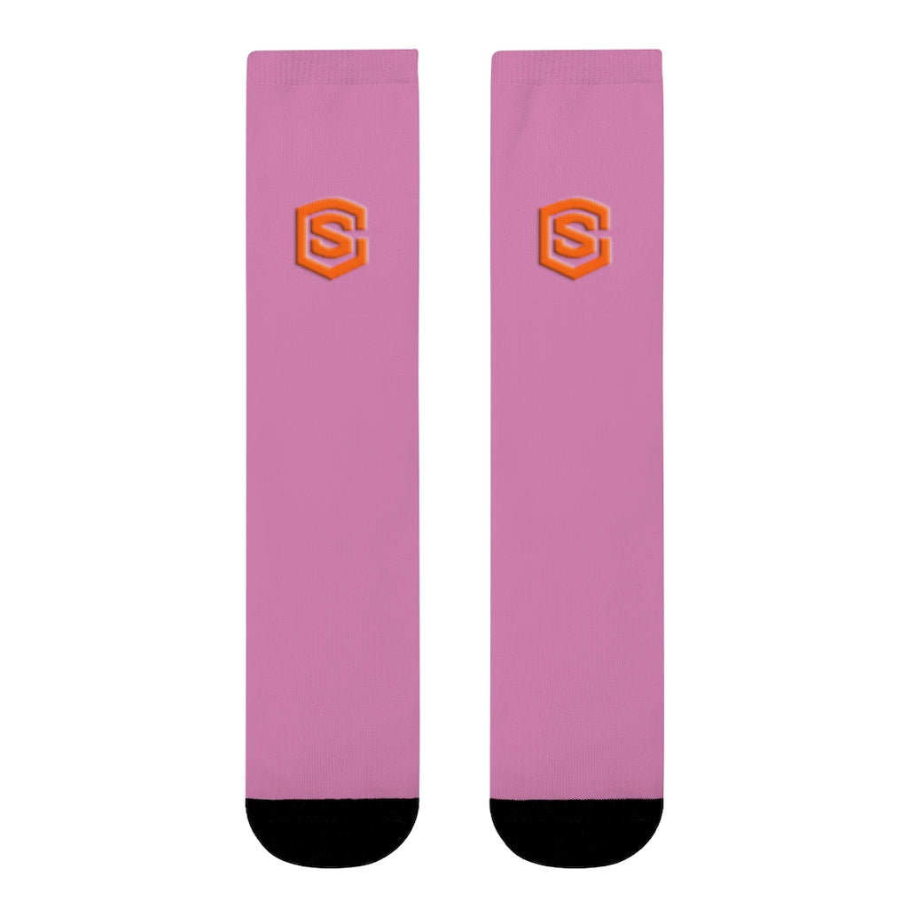 Pink Sublimation Crew Socks (EU) Orange Logo