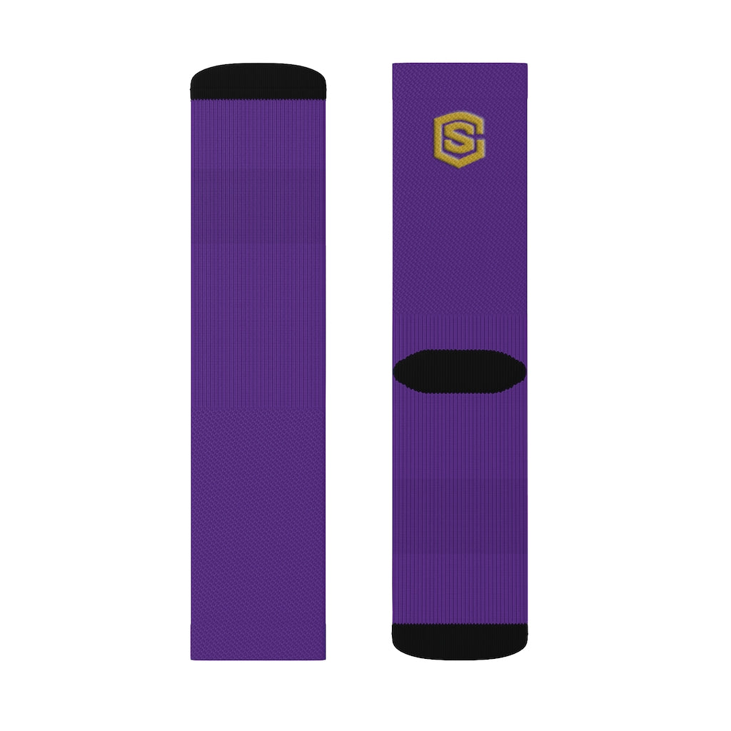Purple Sublimation Socks Gold Logo