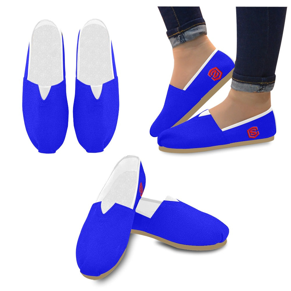 BLUE casual shoes for women WITH RED LOGO Casual Canvas Women's Shoes (Model 004) (Designs are mirrored)