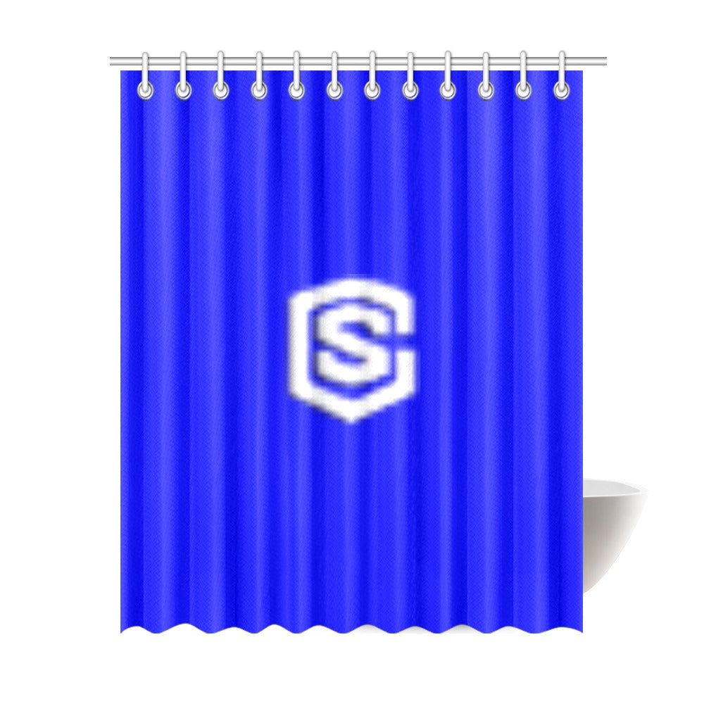 Blue Shower Curtain 69"x84" with White Logo Shower Curtain 69"x84"