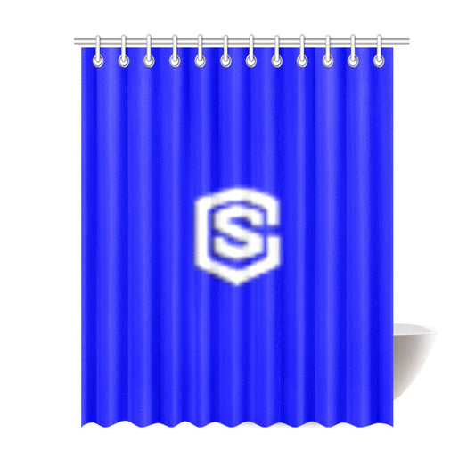 Blue Shower Curtain 69"x84" with White Logo Shower Curtain 69"x84"