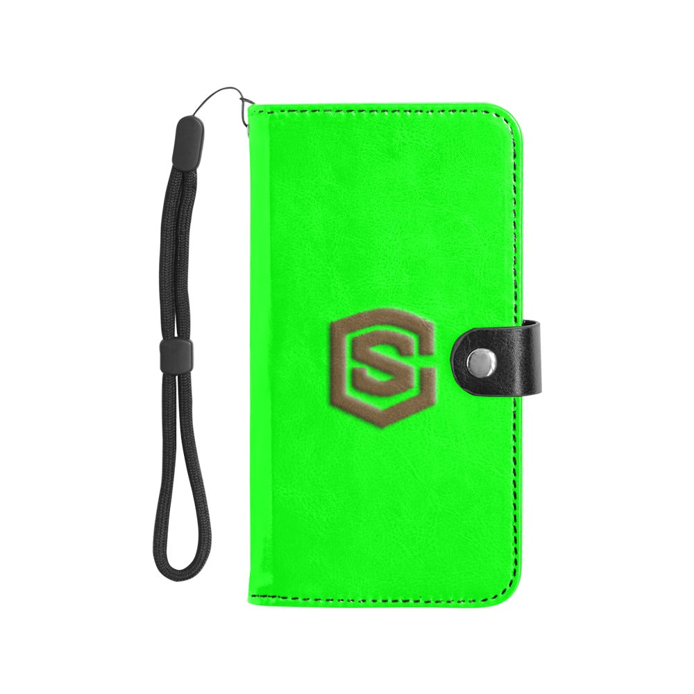 Green Flip Leather Purse for Mobile Phone(Model1703)(Large) with Brown Logo Flip Leather Purse for Mobile Phone(Model1703)(Large)