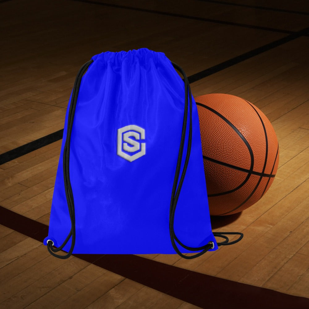 Blue Drawstring Bags Large With Silver Logo Drawstring Bags (Model 1604) (Large)