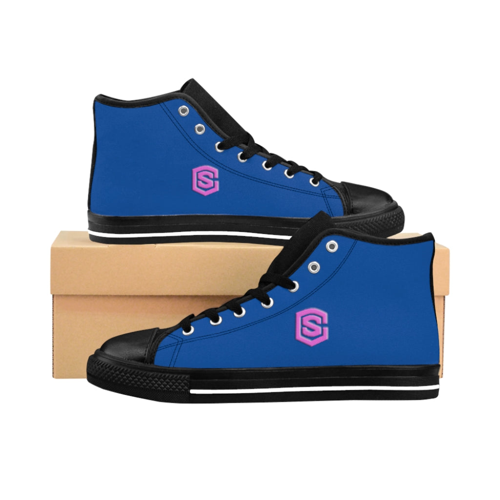 blue Men's High-top Sneakers - pink logo