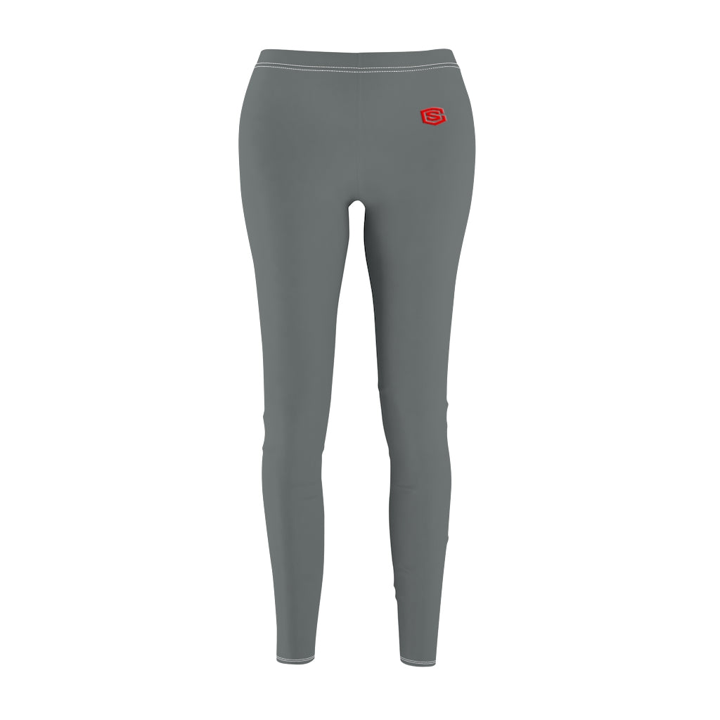 Grey Women's Cut & Sew Casual Leggings Red logo