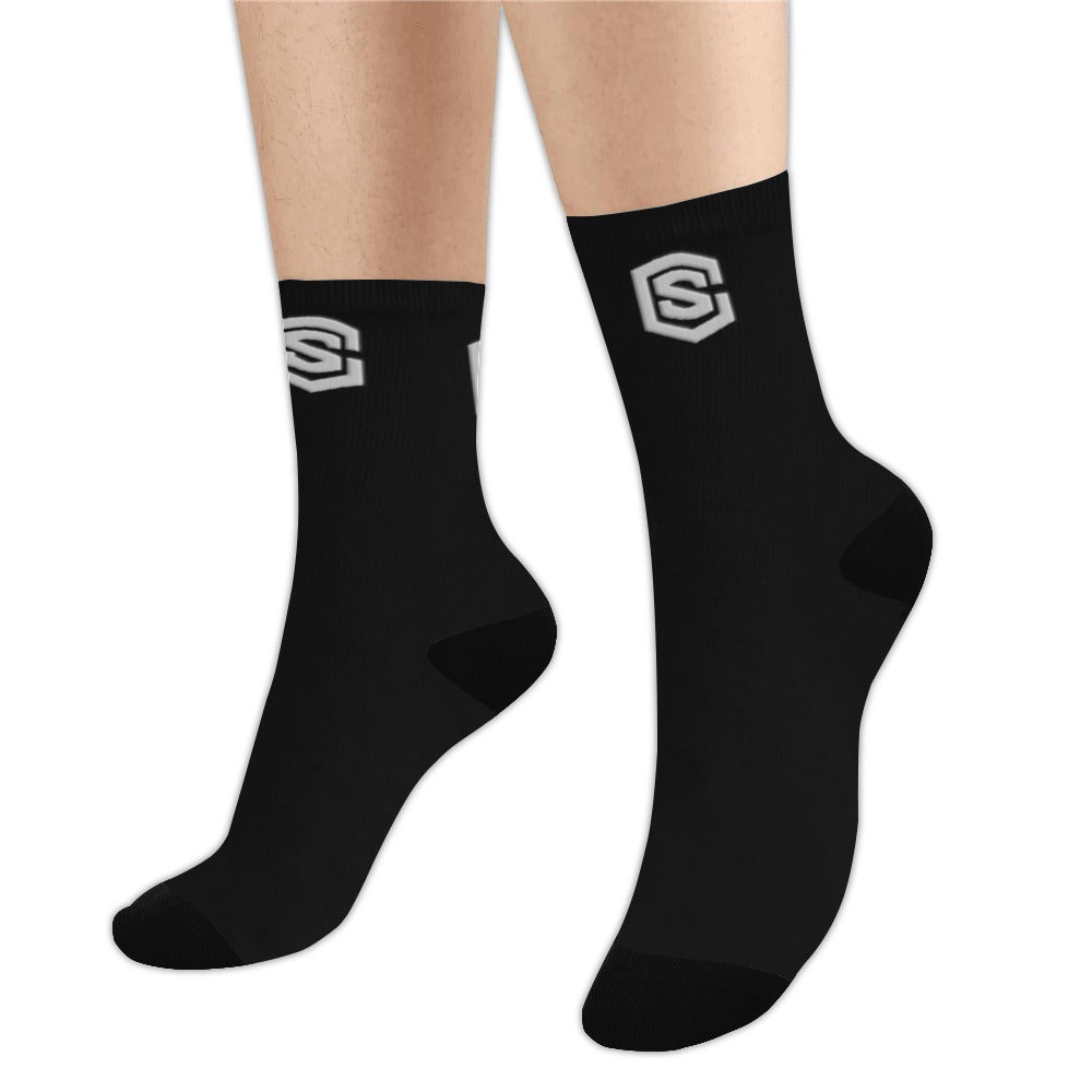 Black Sublimated Crew Socks (Made In USA) with Silver Logo Sublimated Crew Socks (Made In USA)