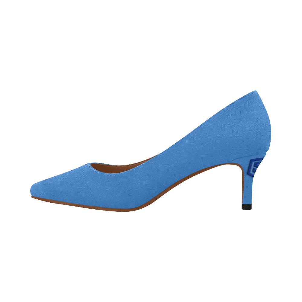 PINK Women's Pointed Toe Low Heel Pumps blue logo Women's Pointed Toe Low Heel Pumps (Model 053)