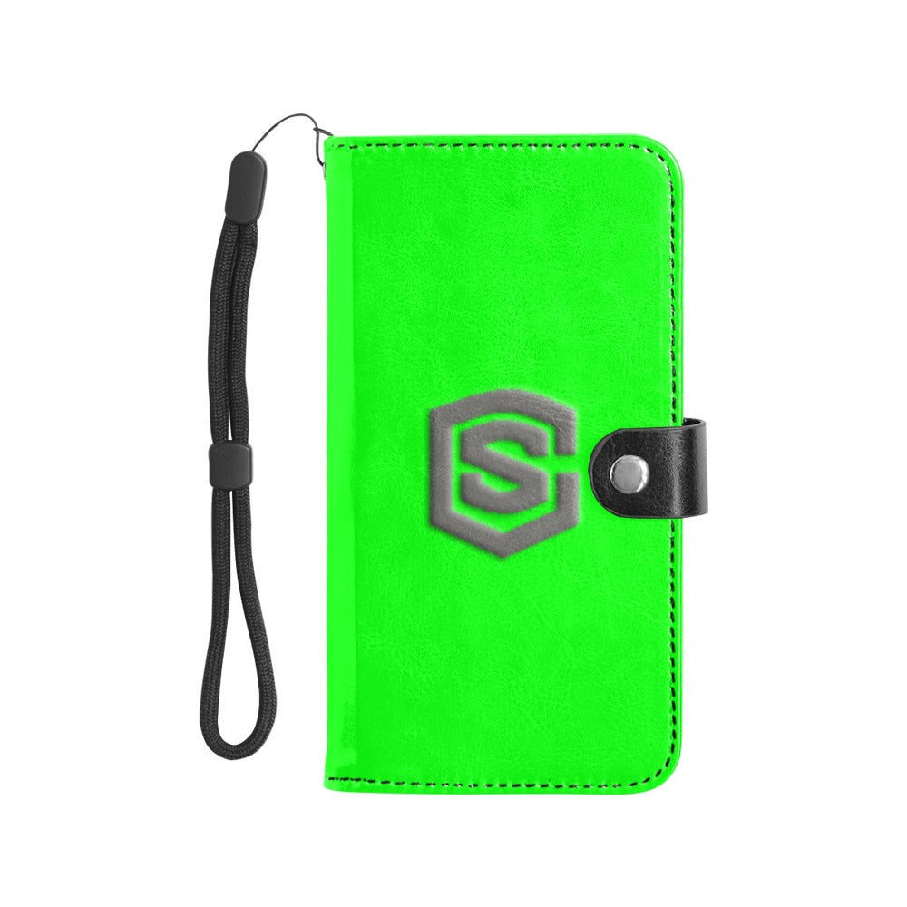 Green Flip Leather Purse for Mobile Phone(Model1703)(Large) with Gray Logo Flip Leather Purse for Mobile Phone(Model1703)(Large)