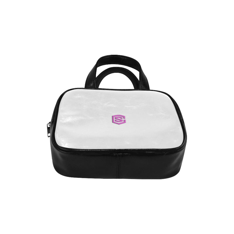 WHITE LEATHER TOP HANDLE HANDBAG pink logo Leather Top Handle Handbag (Model 1662)