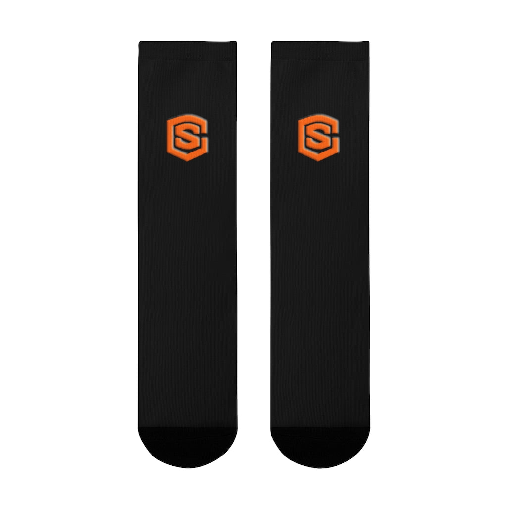 Black Sublimation Crew Socks (EU) Orange Logo