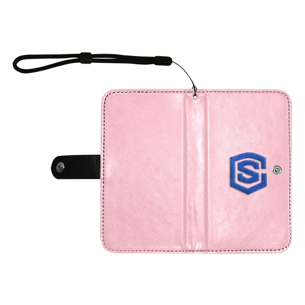 Pink Flip Leather Purse for Mobile Phone(Model1703)(Large) with Blue Logo Flip Leather Purse for Mobile Phone(Model1703)(Large)