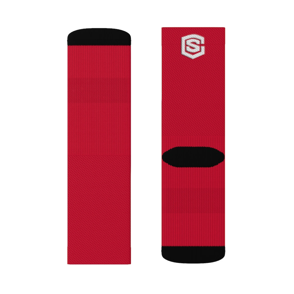 Red Sublimation Socks White Logo
