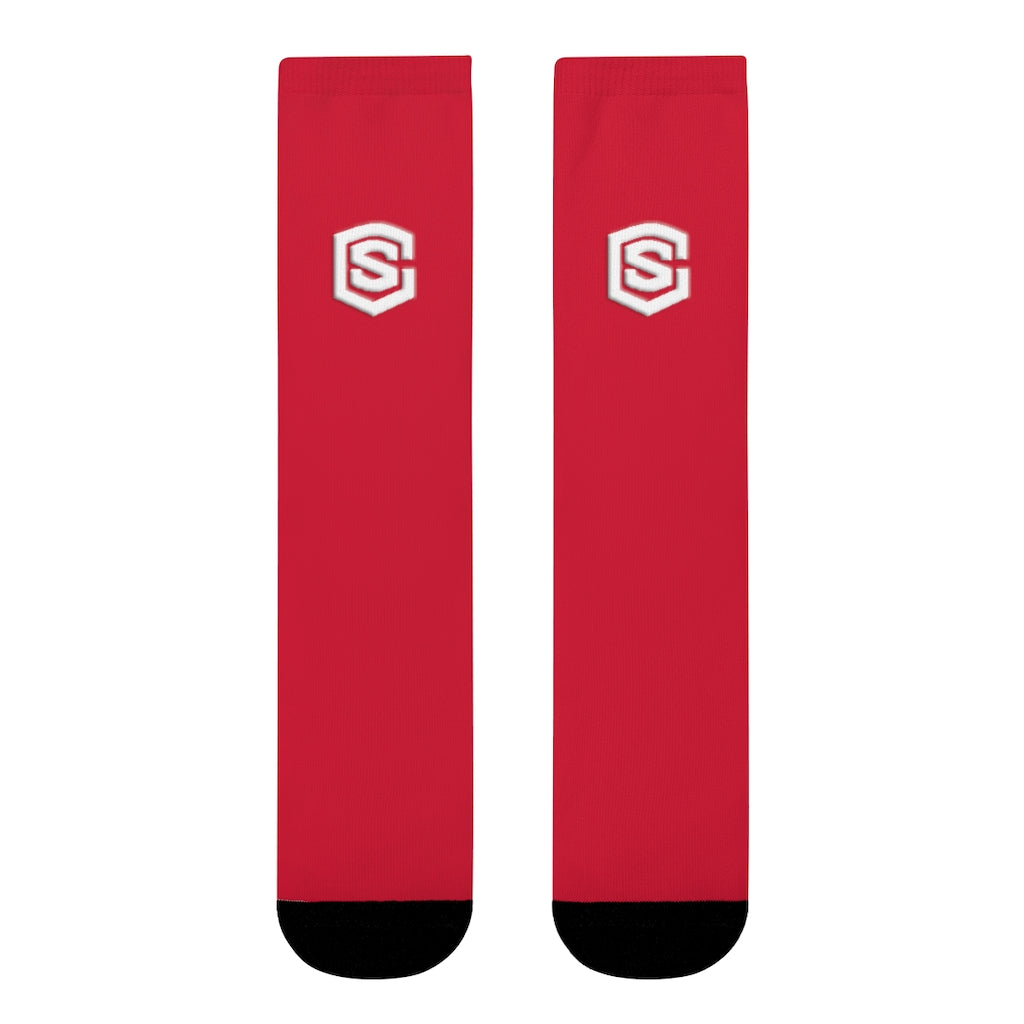 Red Sublimation Crew Socks (EU) white Logo