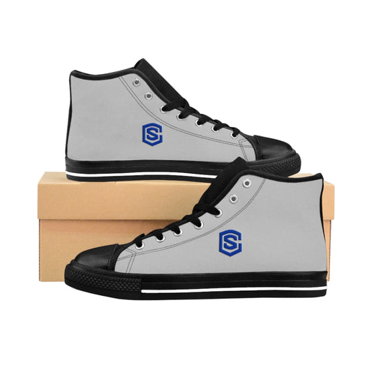 grey Men's High-top Sneakers - blue logo