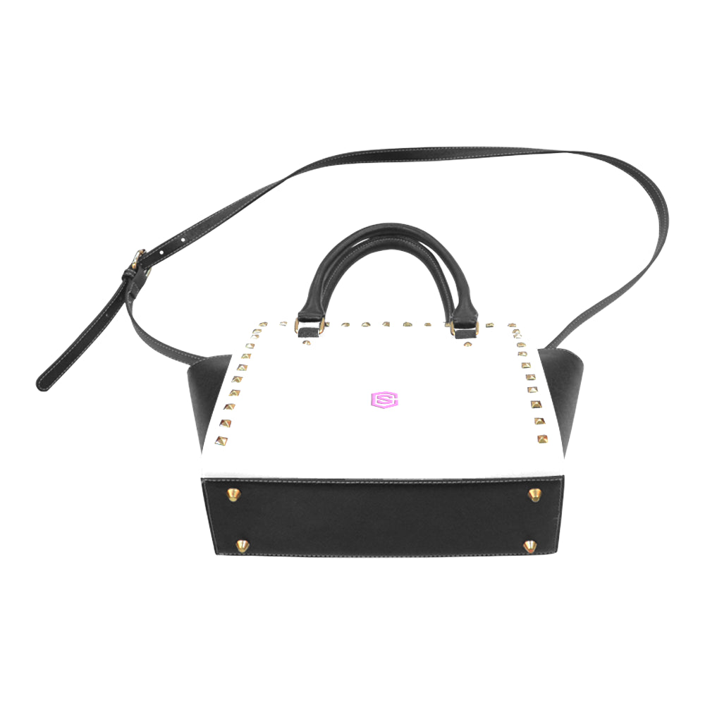 WHITE RIVET SHOULDER HANDBAG pink logo Rivet Shoulder Handbag (Model 1645)