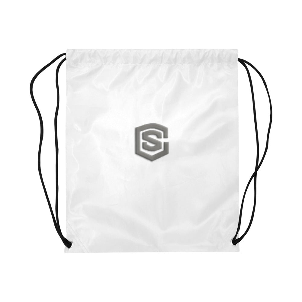 White Drawstring Bags Large With Grey Logo Drawstring Bags (Model 1604) (Large)