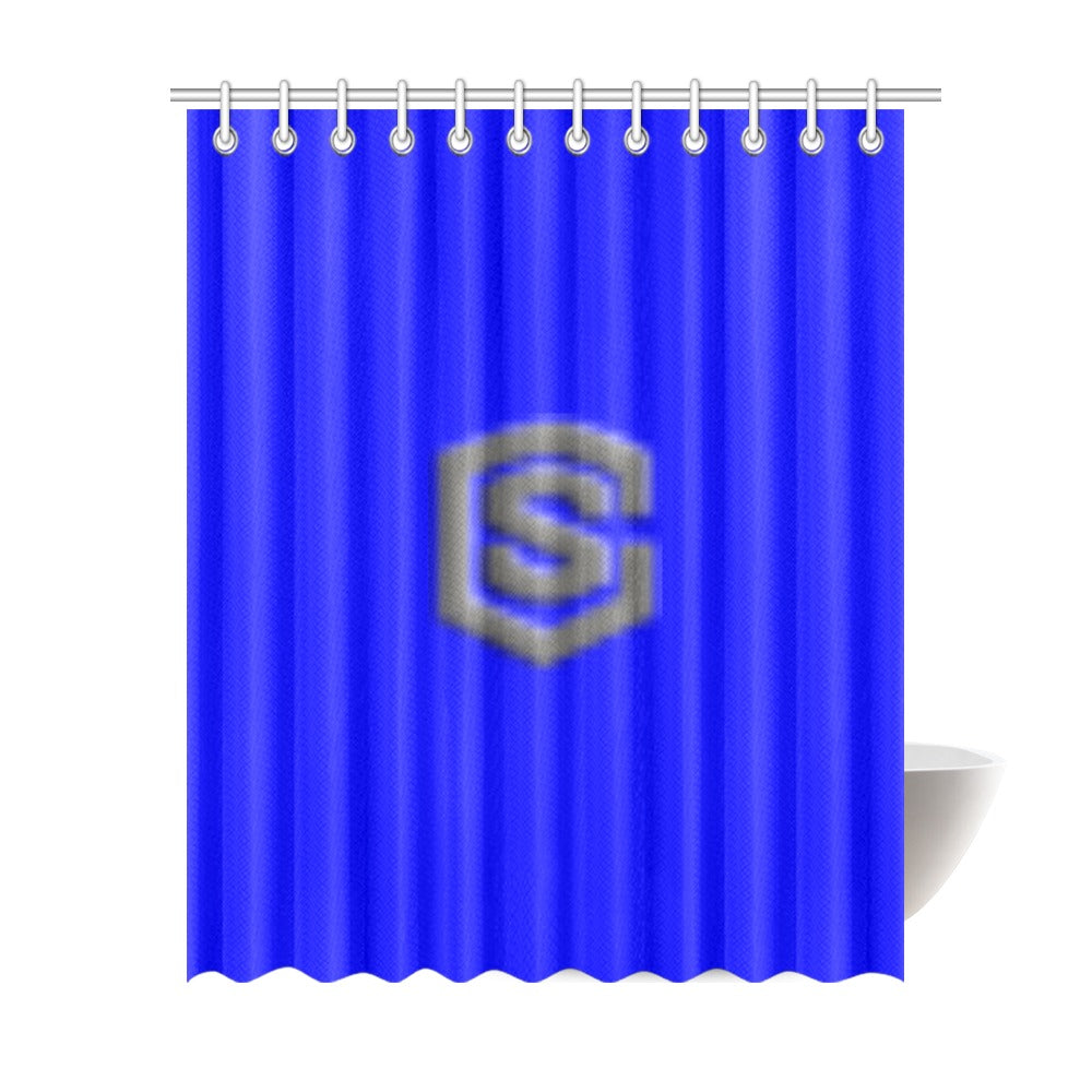 Blue Shower Curtain 69"x84" with Gray Logo Shower Curtain 69"x84"