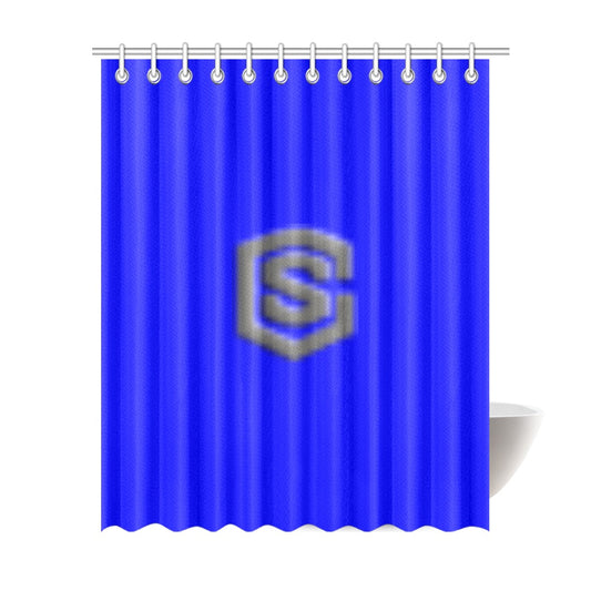 Blue Shower Curtain 69"x84" with Gray Logo Shower Curtain 69"x84"