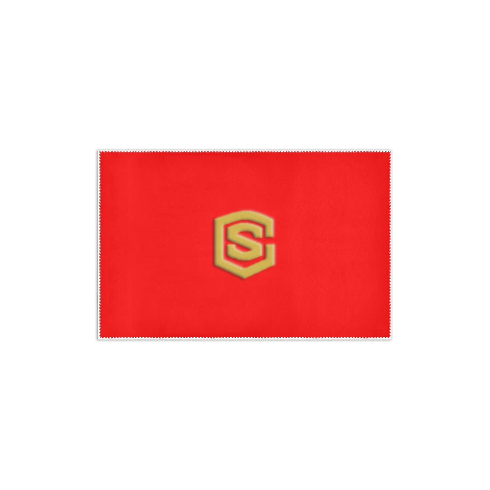 Red Area Rug 2.6' x 1.7' with Gold Logo Area Rug 2.6' x 1.7'