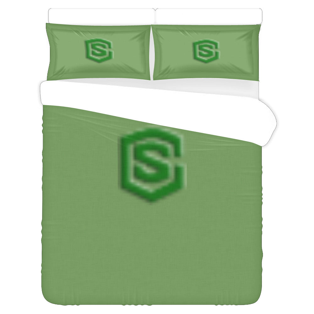 Green Duvet Cover Green Logo 3-Piece Bedding Set (1 Duvet Cover 86"x70"; 2 Pillowcases 20"x30")(One Side)
