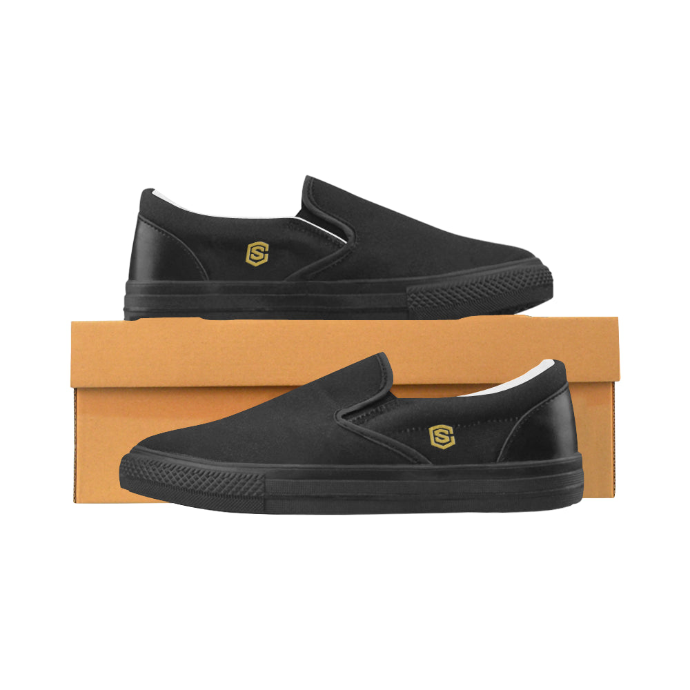gold logo Women's Slip-on Canvas Shoes (Model 019)