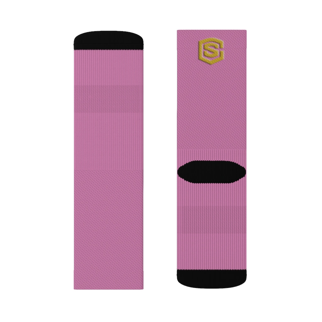 Pink Sublimation Socks Gold Logo