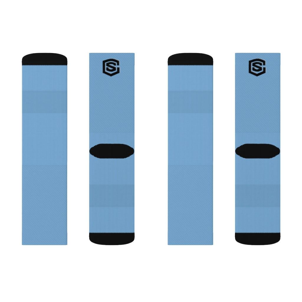 Blue Sublimation Socks Black Logo