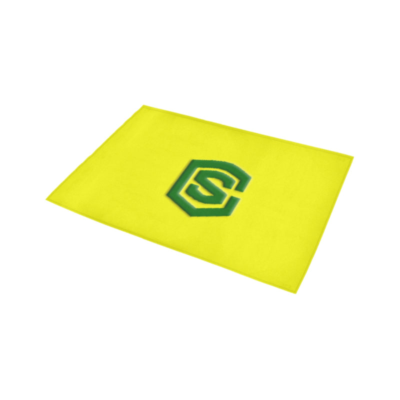 Yellow Door Mat with Green Logo Doormat 24" x 16" (Sponge Material)