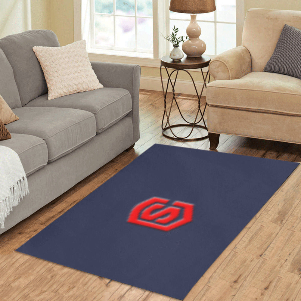 Blue Area Rug Red Logo Area Rug 5' x 3.2'