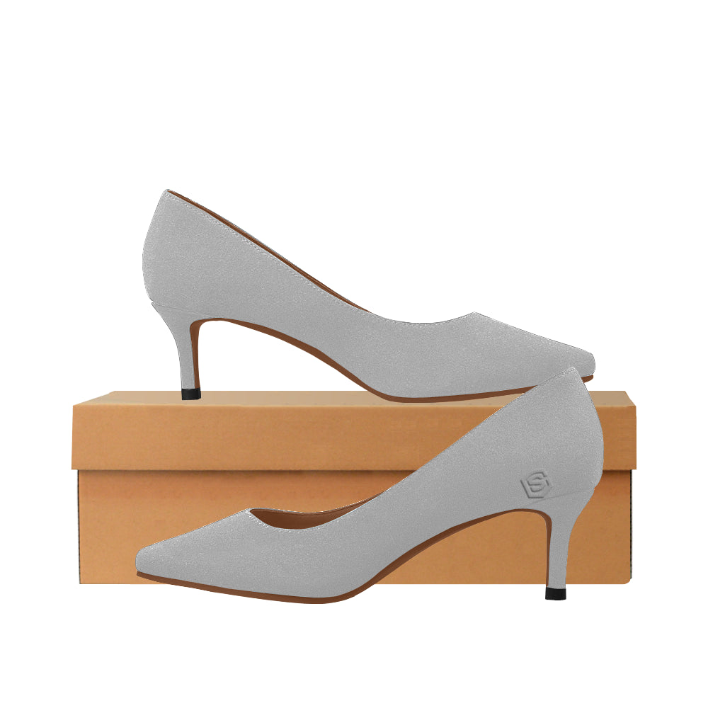 silver logo Women's Pointed Toe Low Heel Pumps (Model 053)