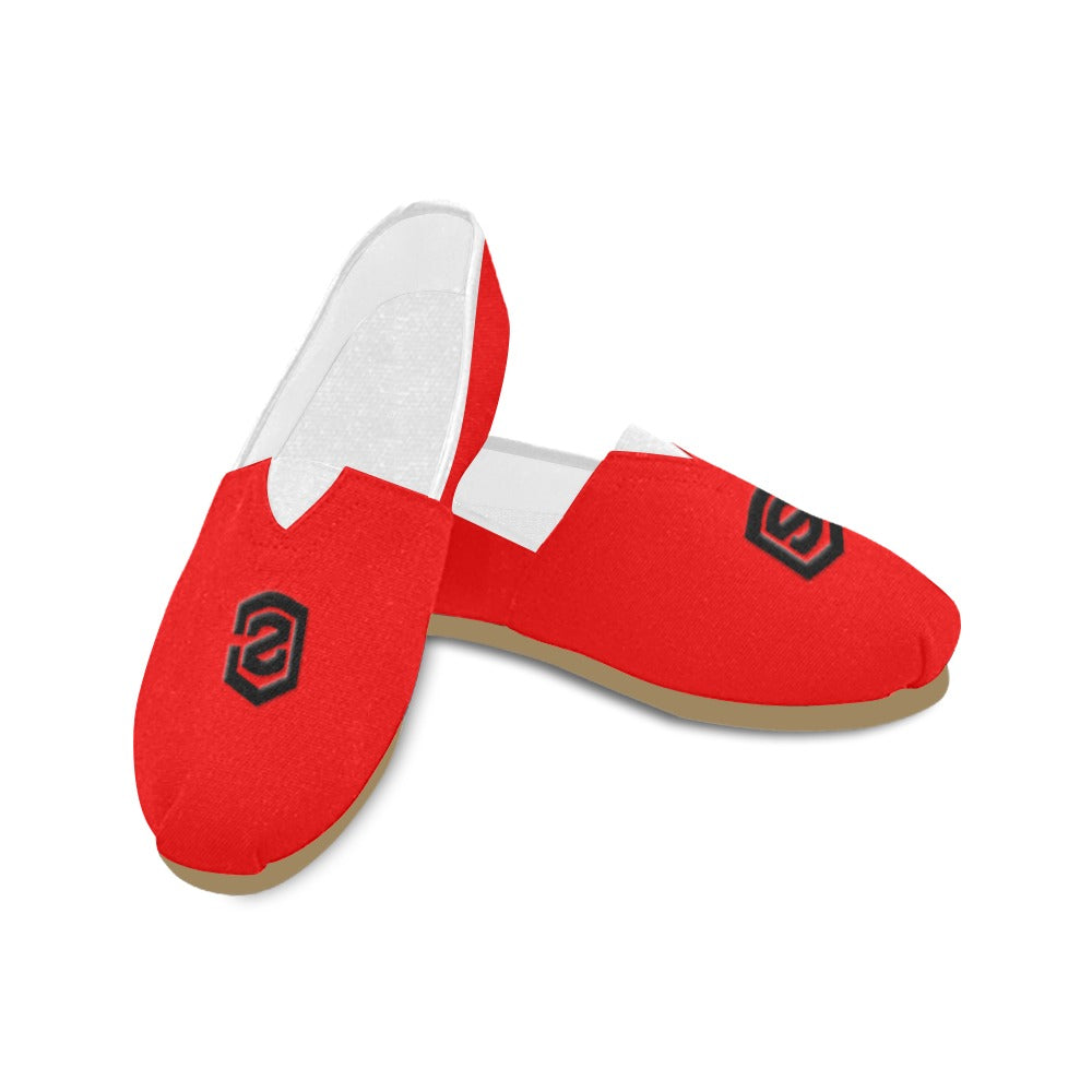 RED Casual Canvas Women's WITH BLACK LOGO Casual Canvas Women's Shoes (Model 004) (Designs are mirrored)