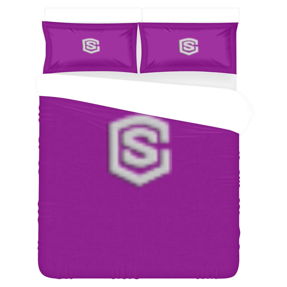 Purple 3-Piece Bedding Set (1 Duvet Cover 86"x70"; 2 Pillowcases 20"x30")(One Side) wtih Silver Logo 3-Piece Bedding Set (1 Duvet Cover 86"x70"; 2 Pillowcases 20"x30")(One Side)