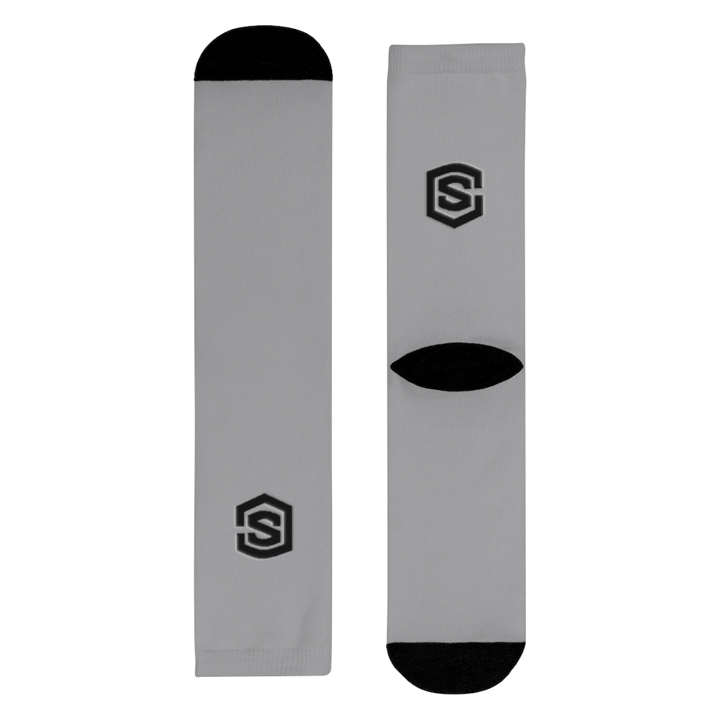 Grey Sublimation Crew Socks (EU) Blue Logo