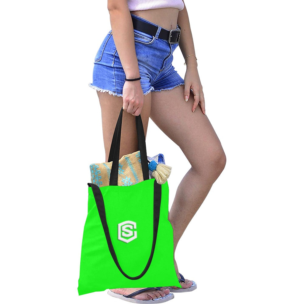 Green All Over Print Canvas Tote Bag With White Logo All Over Print Canvas Tote Bag(Model1698)(Medium)