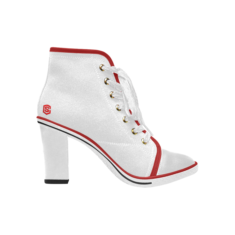 red logo Women's Lace Up Chunky Heel Ankle Booties (Model 054)