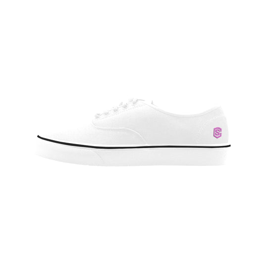 pink logo Classic Women's Canvas Low Top Shoes (Model E001-4)