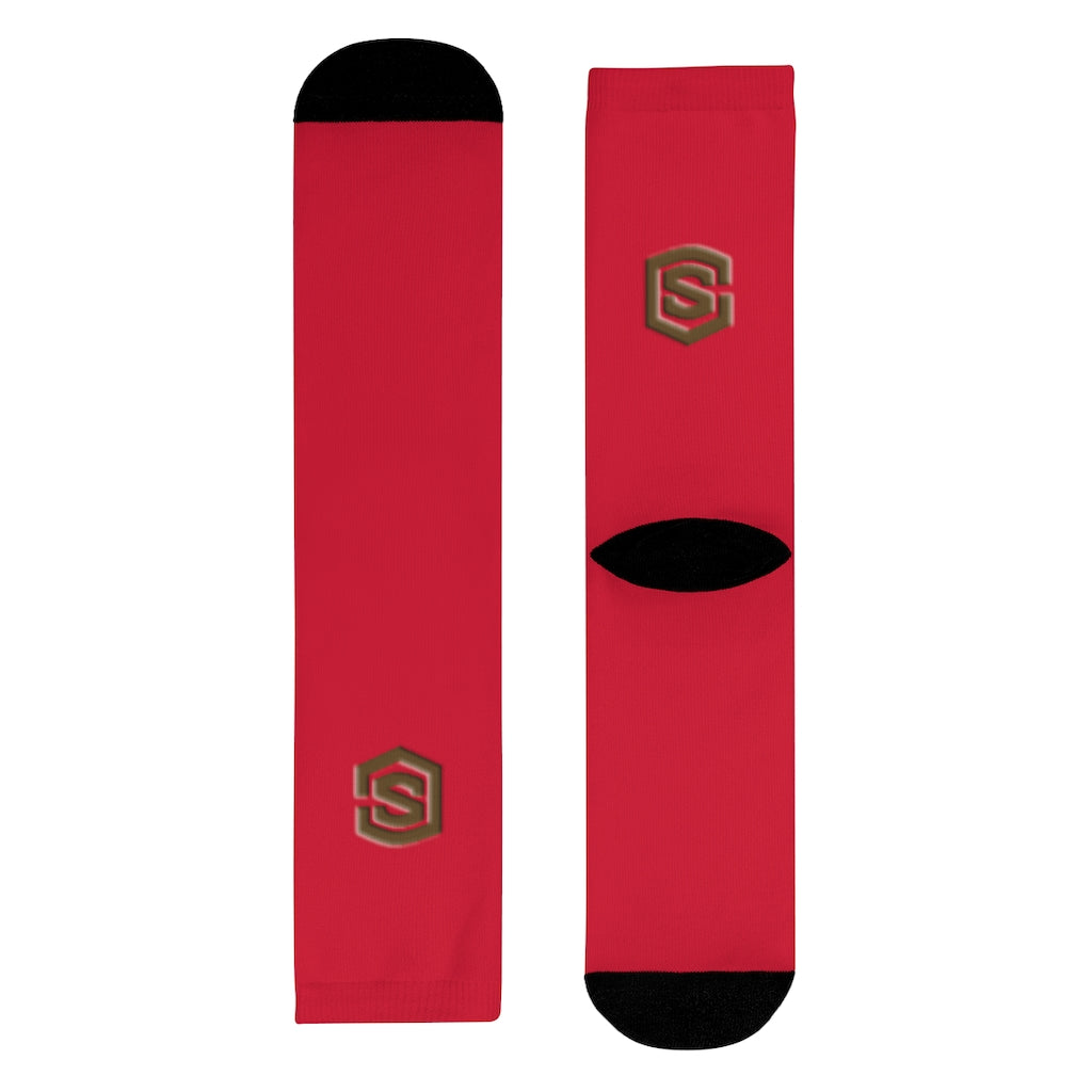 Red Sublimation Crew Socks (EU) Brown Logo