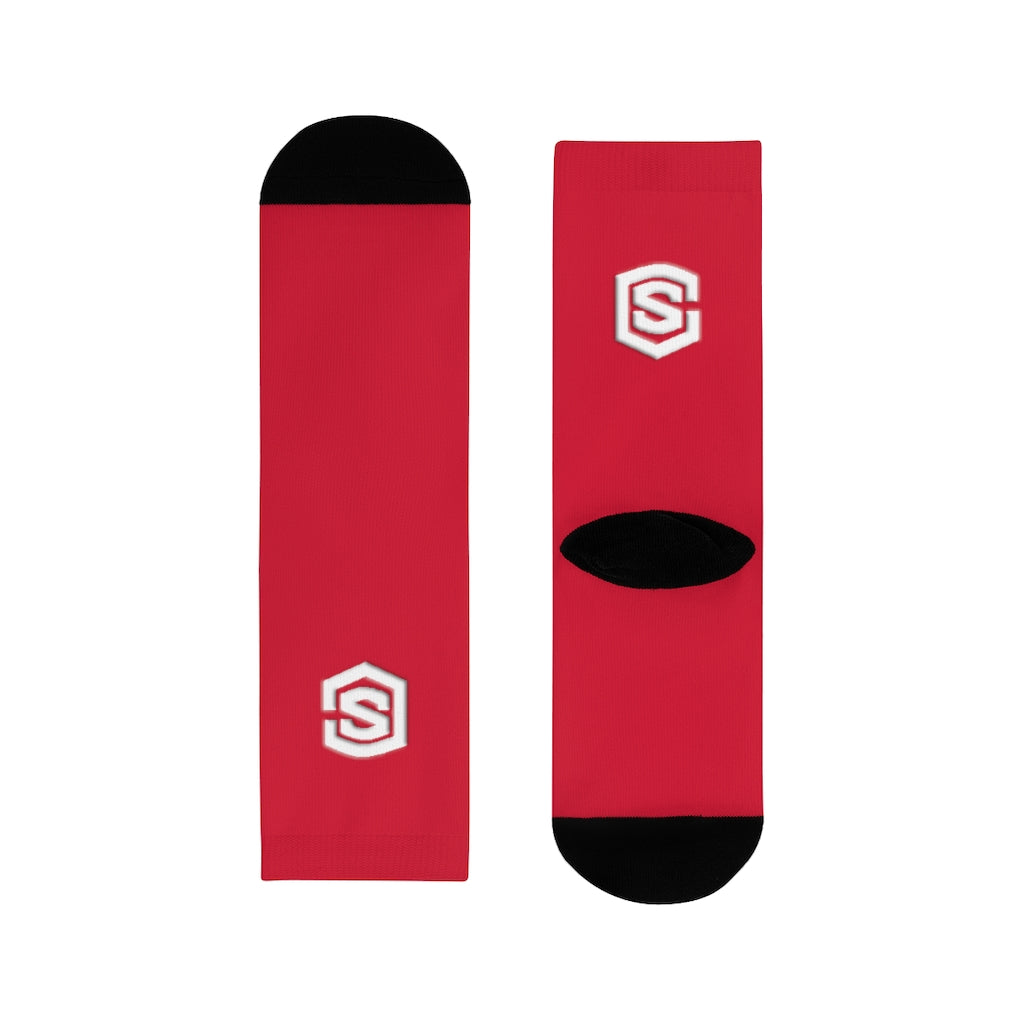 Red Sublimation Crew Socks (EU) white Logo