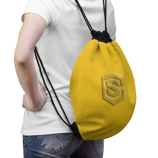 Yellow Drawstring Bag Gold logo