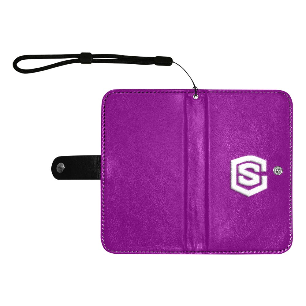 Purple Flip Leather Purse for Mobile Phone(Model1703)(Large) with White Logo Flip Leather Purse for Mobile Phone(Model1703)(Large)