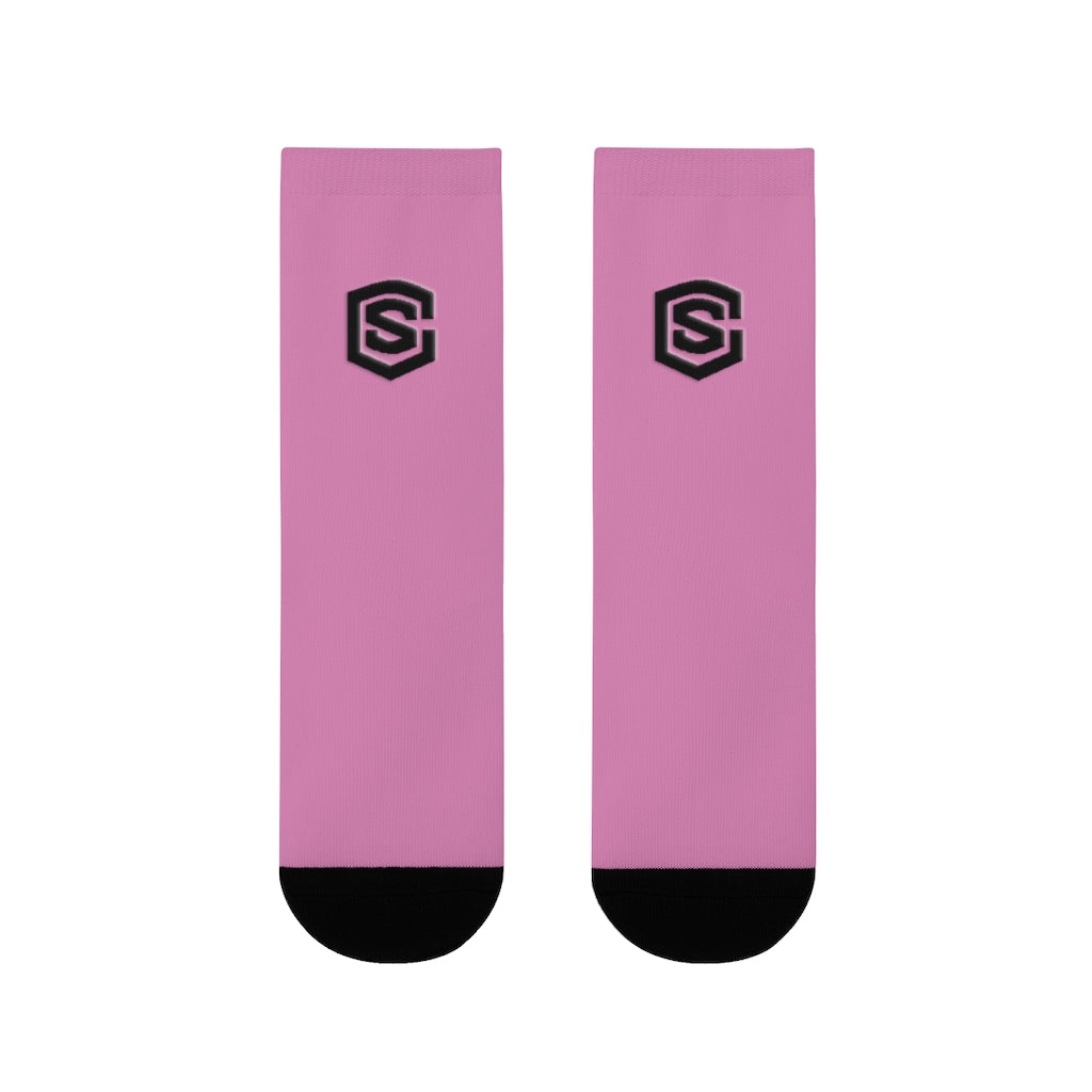 pink Sublimation Crew Socks (EU) Blue Logo