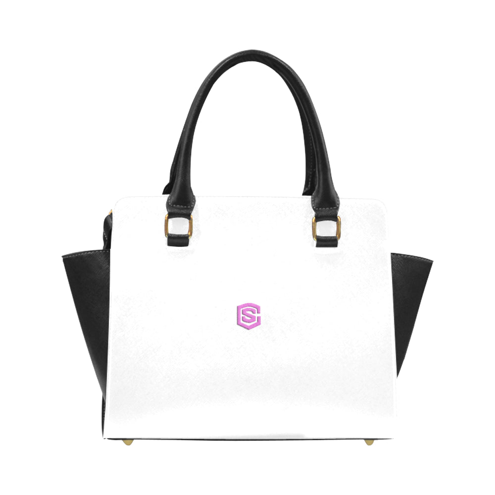 WHITE CLASSIC SHOULDER HANDBAG pink logo Classic Shoulder Handbag (Model 1653)