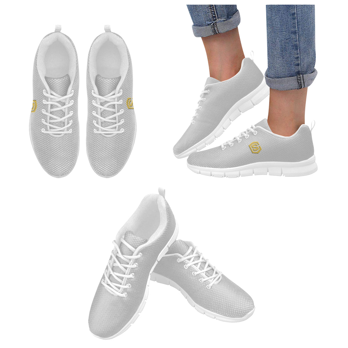 gold logo Women's Breathable Running Shoes (Model 055)