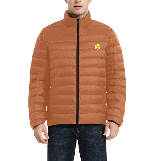Yellow Logo Men's Stand Collar Padded Jacket (Model H41)
